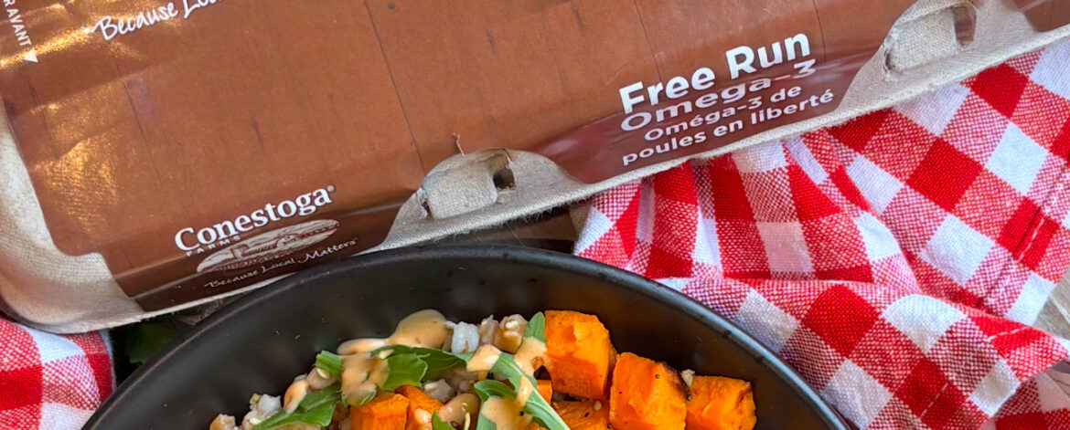 Buddha Bowl with eggs, sweet potato and greens