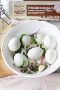 Spicy Fermented Jalapeno and Red Onion Eggs