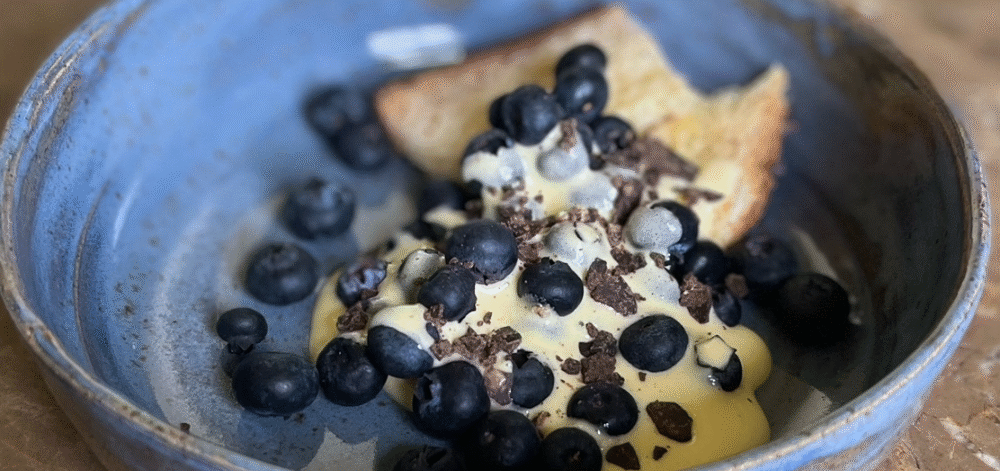 Zabaglione; blueberries and custard
